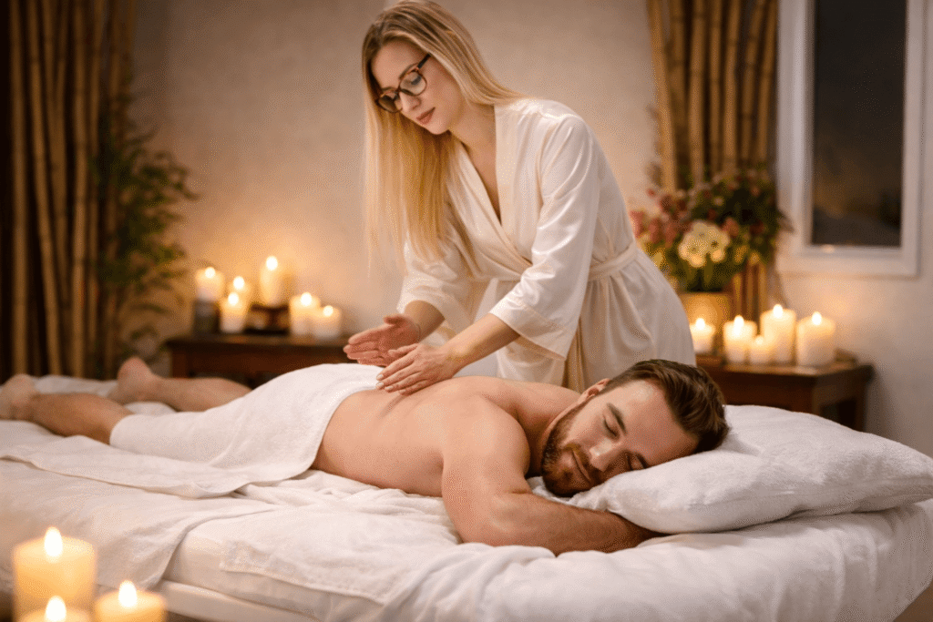 Female to male body to body massage in Delhi.